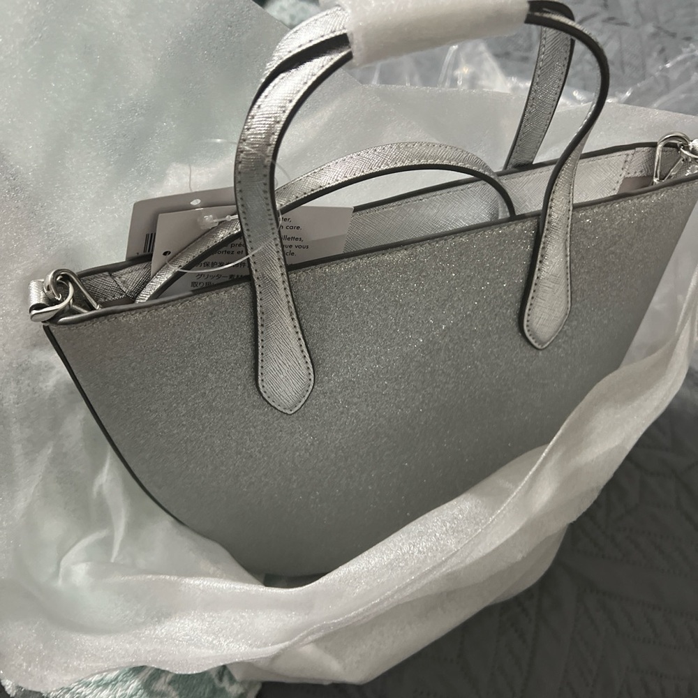 kate spade Silver Metallic Tote with Top Handles